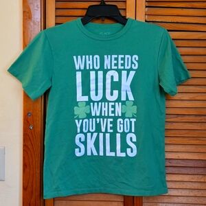 EUC The Childrens Place Kids Who Needs Luck Graphic Tee Shirt Size Large